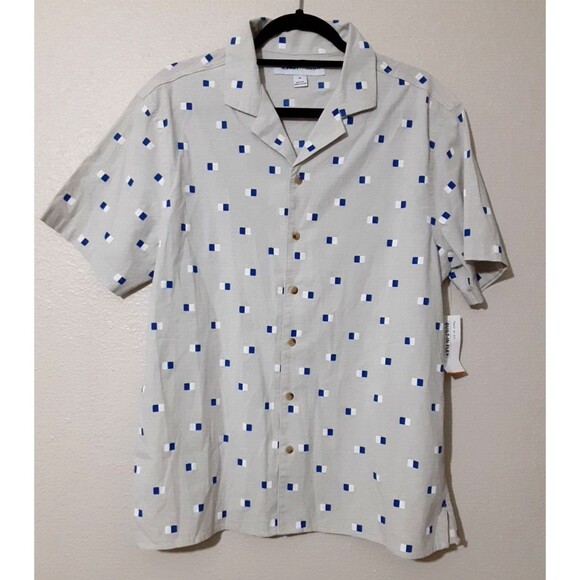 NWT Old Navy Everyday Button Up Shirt Mens Size M Khaki Geometric Built-In Flex - Picture 2 of 9